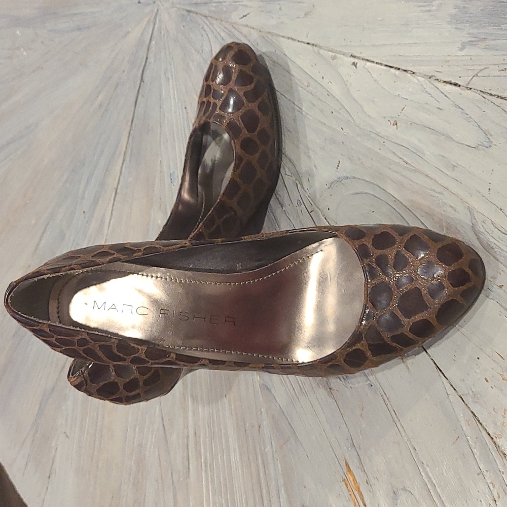 Marc Fisher Crocodile Print Heels - Size 6 - Brown, Black, Reptile Print…